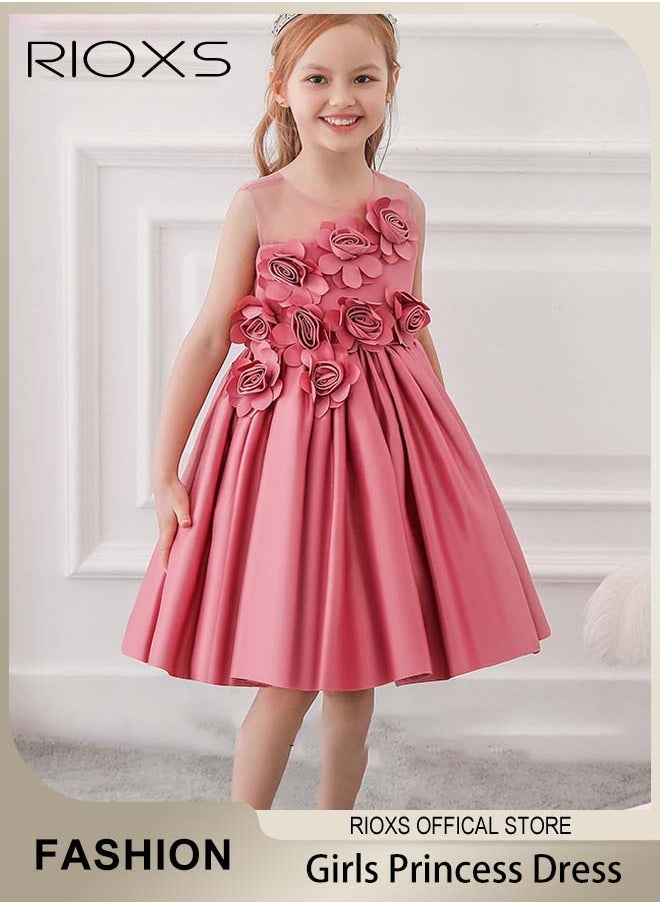 RIOXS - Toddler Girls Flutter Sleeves Pleated Flower Dress Pageant Bowknot Dress Costumes Wedding Dress for Birthday Party Formal Occasions - Image 1