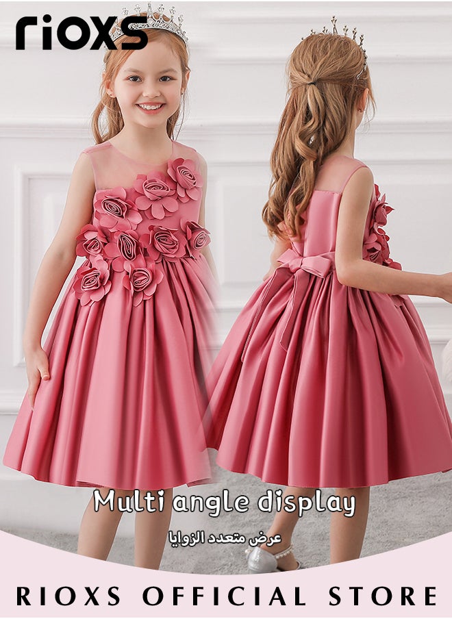 RIOXS - Toddler Girls Flutter Sleeves Pleated Flower Dress Pageant Bowknot Dress Costumes Wedding Dress for Birthday Party Formal Occasions - Image 1