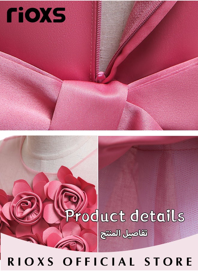 RIOXS - Toddler Girls Flutter Sleeves Pleated Flower Dress Pageant Bowknot Dress Costumes Wedding Dress for Birthday Party Formal Occasions - Image 1