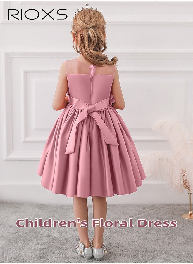 RIOXS Toddler Girls Flutter Sleeves Pleated Flower Dress Pageant Bowknot Dress Costumes Wedding Dress for Birthday Party Formal Occasions  - Image 1