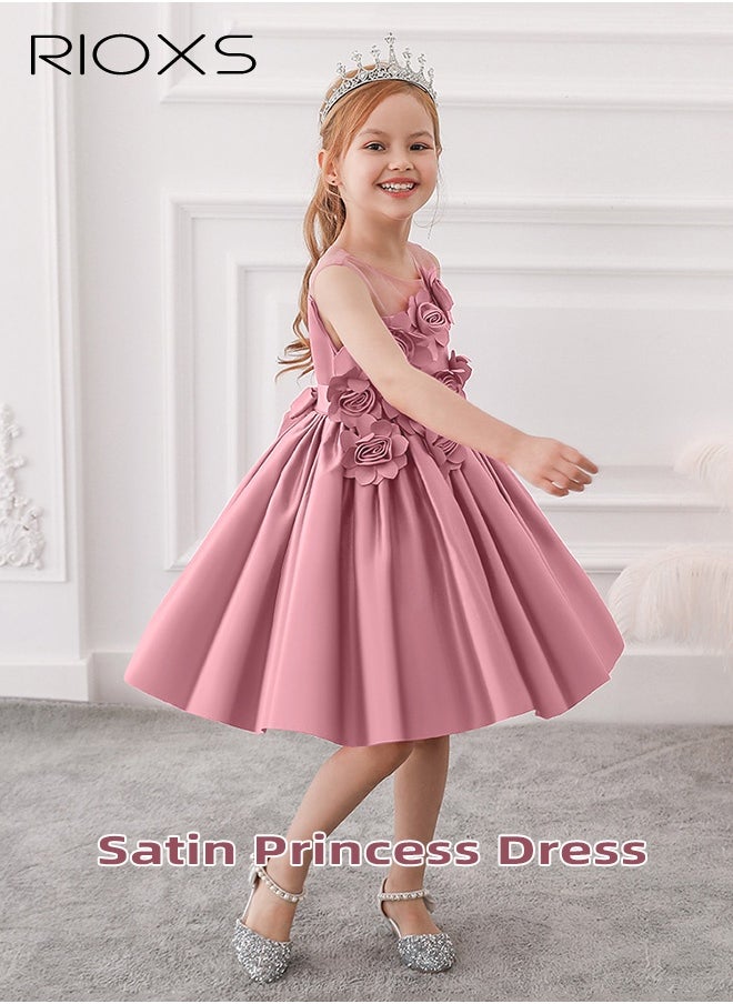 RIOXS Toddler Girls Flutter Sleeves Pleated Flower Dress Pageant Bowknot Dress Costumes Wedding Dress for Birthday Party Formal Occasions  - Image 4