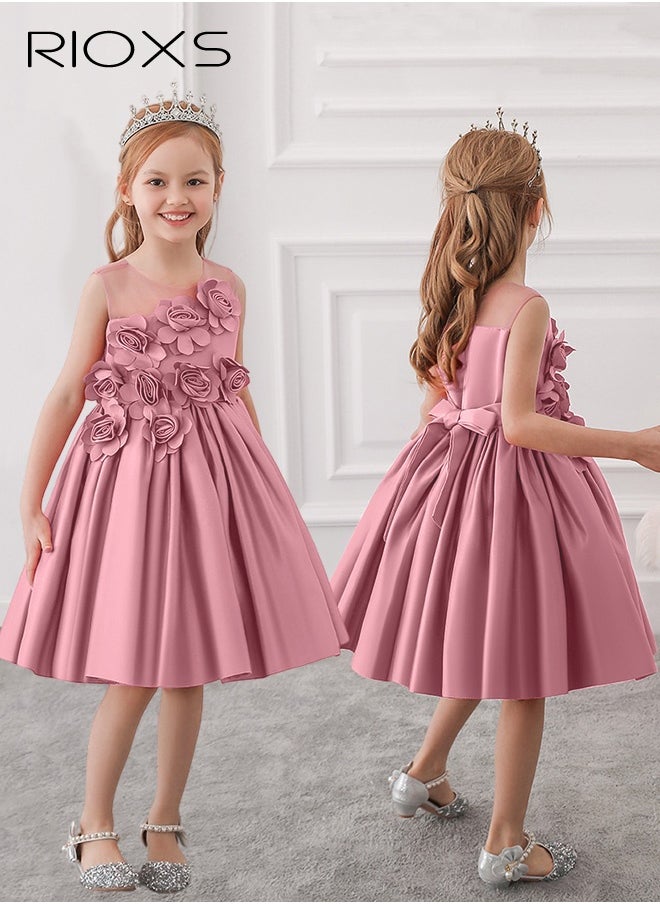RIOXS Toddler Girls Flutter Sleeves Pleated Flower Dress Pageant Bowknot Dress Costumes Wedding Dress for Birthday Party Formal Occasions  - Image 2