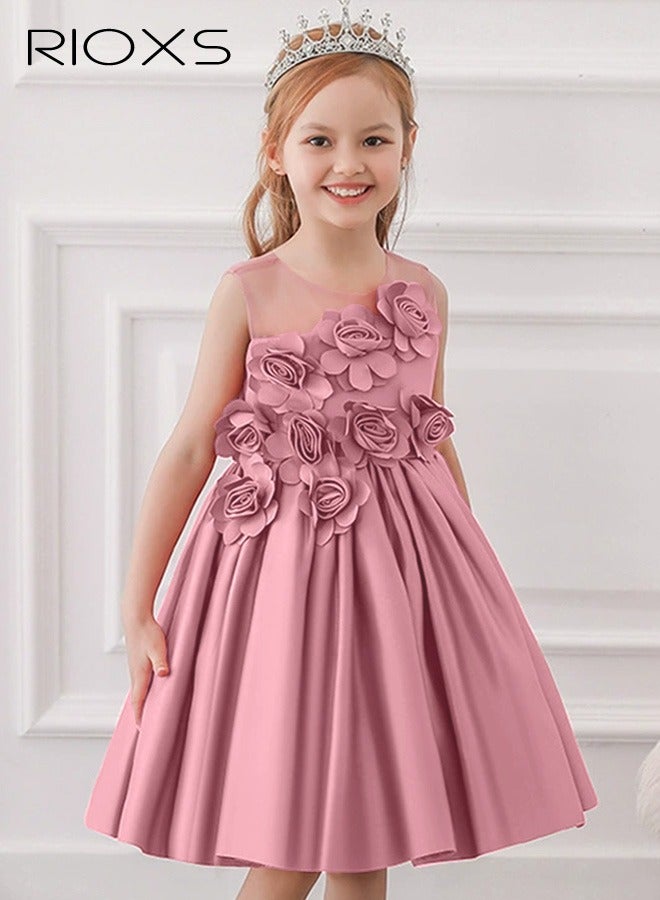 RIOXS Toddler Girls Flutter Sleeves Pleated Flower Dress Pageant Bowknot Dress Costumes Wedding Dress for Birthday Party Formal Occasions  - Image 1