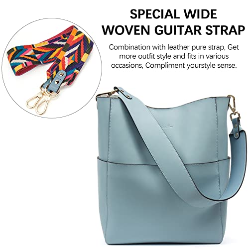 BOSTANTEN Women's Leather Designer Handbags Tote Purses Shoulder Bucket Bags Light Blue - Image 3