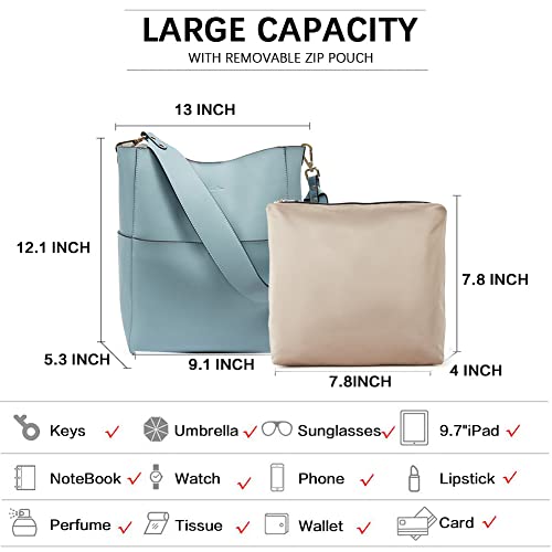 BOSTANTEN Women's Leather Designer Handbags Tote Purses Shoulder Bucket Bags Light Blue - Image 4