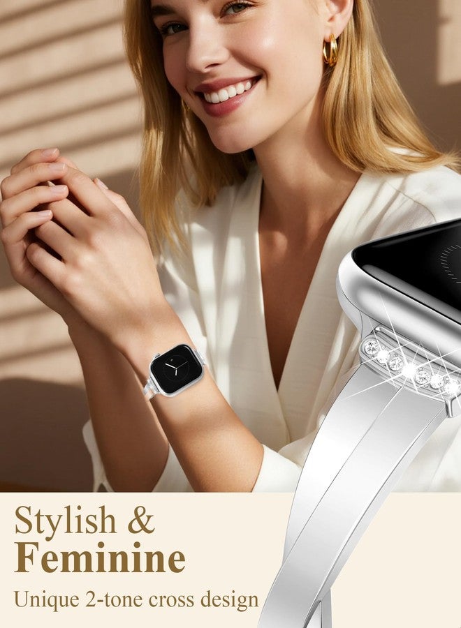 MOINSPIRE Gold Slim Band for Women Compatible with Apple Watch 38mm 40mm 41mm 42mm(S10/11) Designer Bling Jewelry Dressy Bracelet Adjustable Metal Strap for iWatch Series 11/10/9/8/7/6/5/4/SE/3/2/1 - Image 2