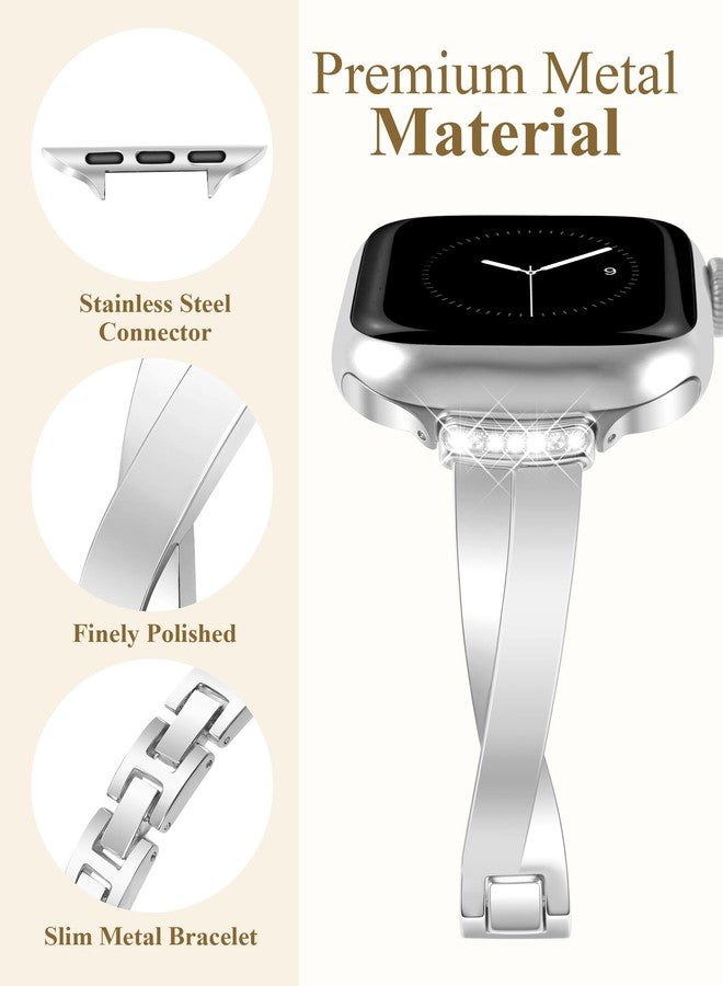 MOINSPIRE Gold Slim Band for Women Compatible with Apple Watch 38mm 40mm 41mm 42mm(S10/11) Designer Bling Jewelry Dressy Bracelet Adjustable Metal Strap for iWatch Series 11/10/9/8/7/6/5/4/SE/3/2/1 - Image 4