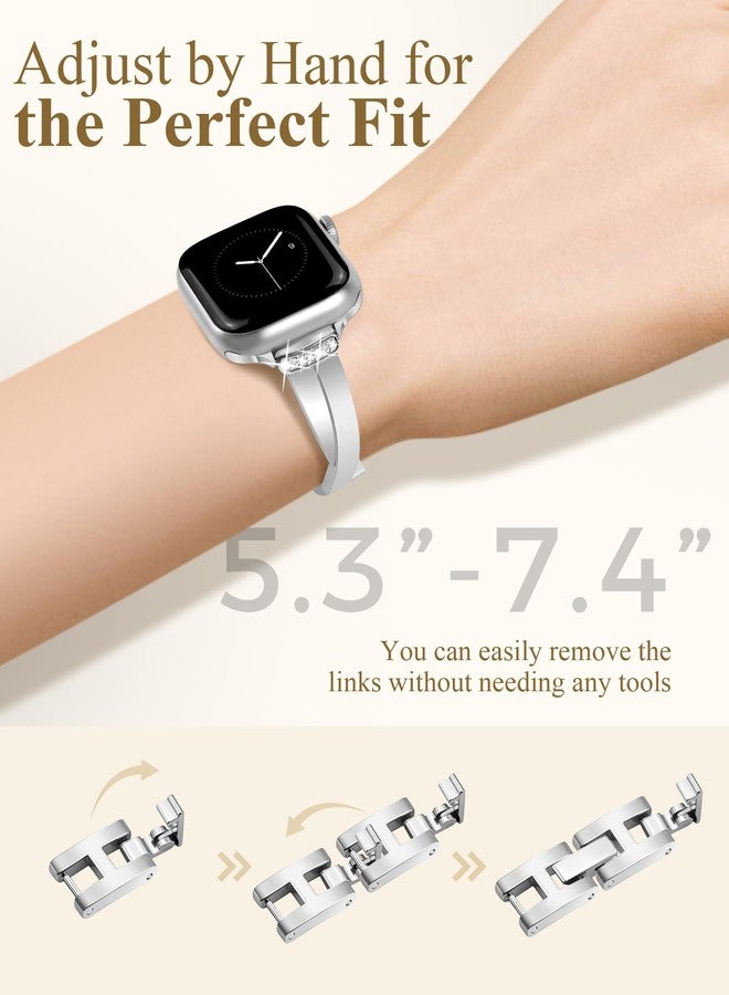 MOINSPIRE Gold Slim Band for Women Compatible with Apple Watch 38mm 40mm 41mm 42mm(S10/11) Designer Bling Jewelry Dressy Bracelet Adjustable Metal Strap for iWatch Series 11/10/9/8/7/6/5/4/SE/3/2/1 - Image 5