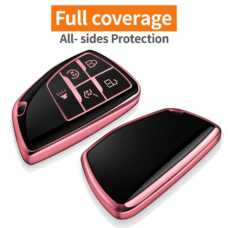 Sindeda for Chevy Key Fob Cover with Keychain Soft TPU Protection Case Compatible with 2021-2026 Chevrolet Equinox Blazer Tahoe Suburban GMC Yukon Denali Silverado 5-Buttons (Pink) - Image 3