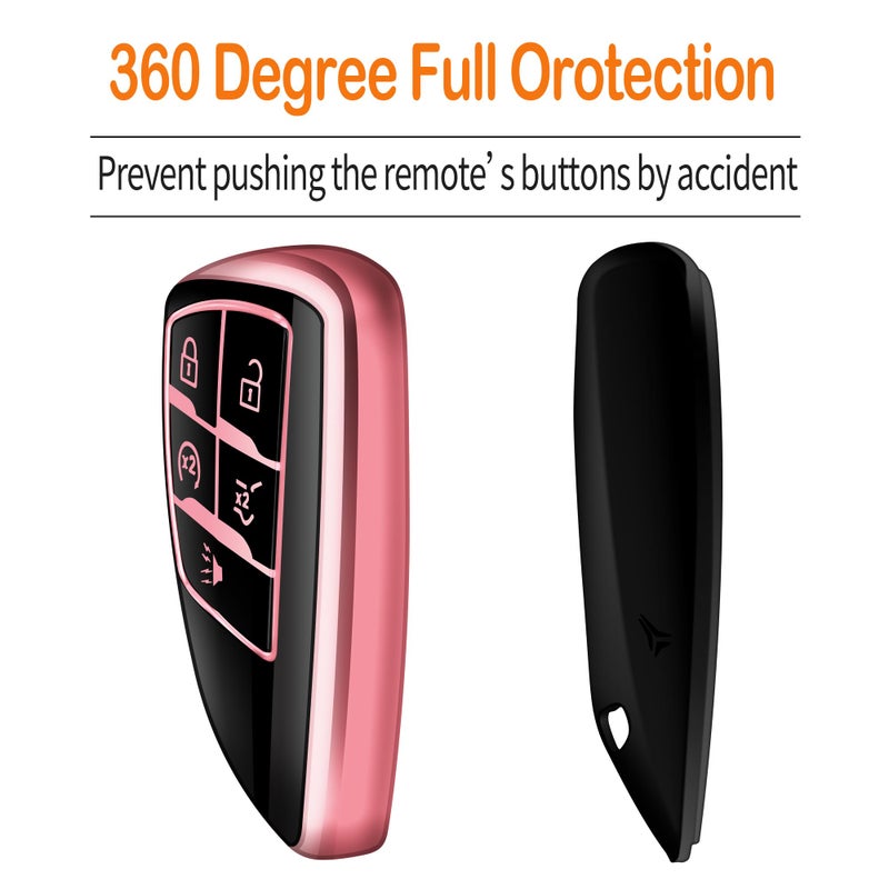 Sindeda for Chevy Key Fob Cover with Keychain Soft TPU Protection Case Compatible with 2021-2026 Chevrolet Equinox Blazer Tahoe Suburban GMC Yukon Denali Silverado 5-Buttons (Pink) - Image 4
