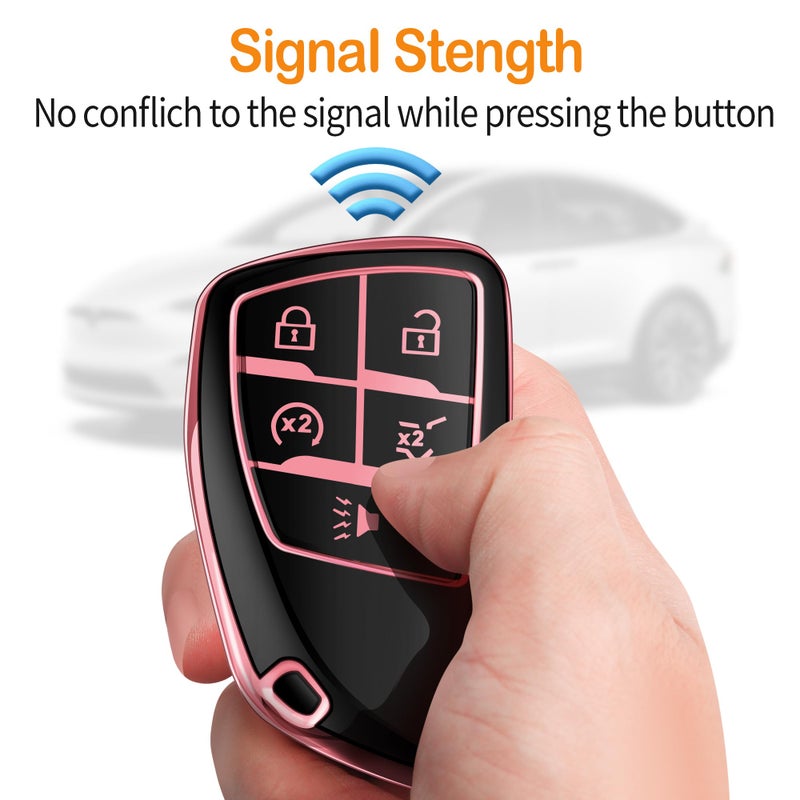 Sindeda for Chevy Key Fob Cover with Keychain Soft TPU Protection Case Compatible with 2021-2026 Chevrolet Equinox Blazer Tahoe Suburban GMC Yukon Denali Silverado 5-Buttons (Pink) - Image 5