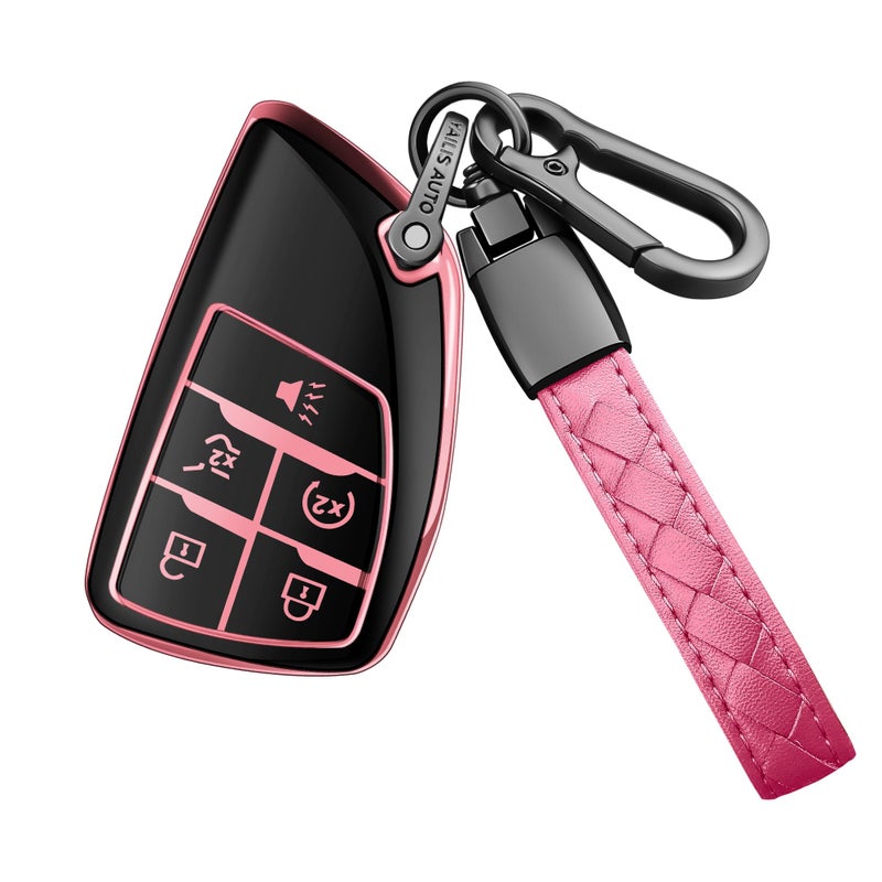Sindeda for Chevy Key Fob Cover with Keychain Soft TPU Protection Case Compatible with 2021-2026 Chevrolet Equinox Blazer Tahoe Suburban GMC Yukon Denali Silverado 5-Buttons (Pink) - Image 1