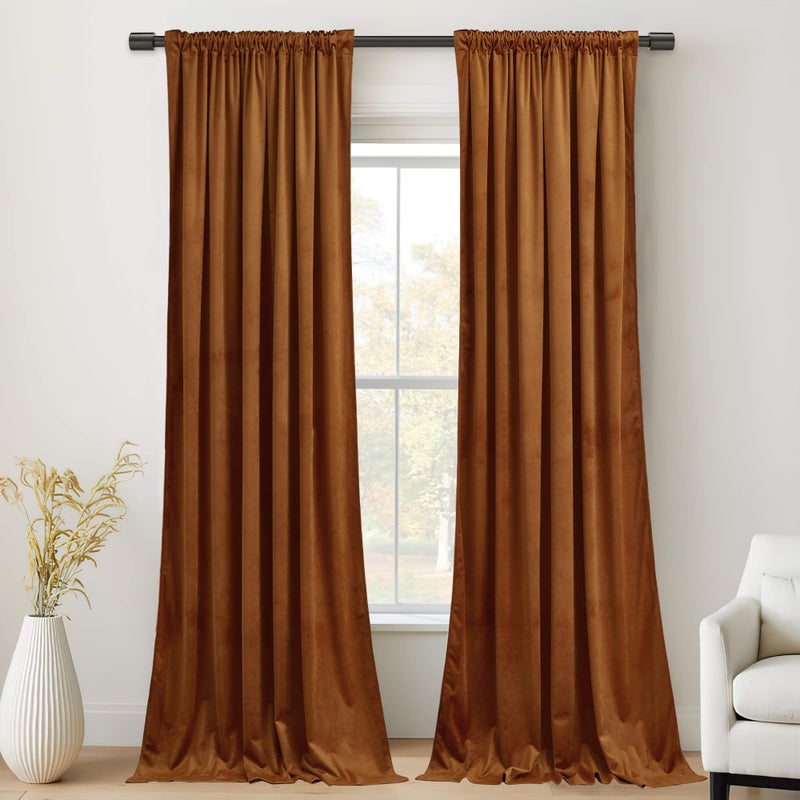 StangH Burnt Orange Velvet Curtains - Back Tab Blackout Thermal Insulated Window Drapes for Bedroom/Living Room, Holiday Home Decoration Backdrops for Kids, W52 x L84, 2 Panels - Image 2
