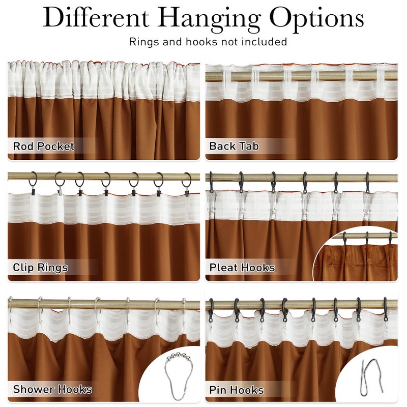 StangH Burnt Orange Velvet Curtains - Back Tab Blackout Thermal Insulated Window Drapes for Bedroom/Living Room, Holiday Home Decoration Backdrops for Kids, W52 x L84, 2 Panels - Image 4