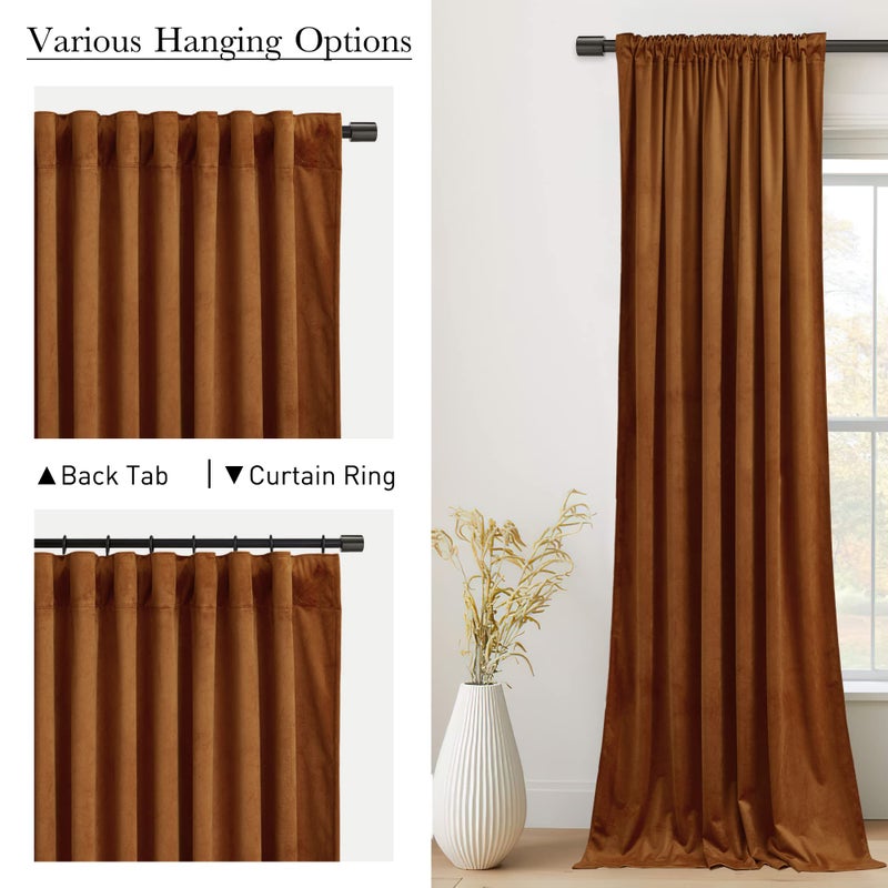 StangH Burnt Orange Velvet Curtains - Back Tab Blackout Thermal Insulated Window Drapes for Bedroom/Living Room, Holiday Home Decoration Backdrops for Kids, W52 x L84, 2 Panels - Image 3