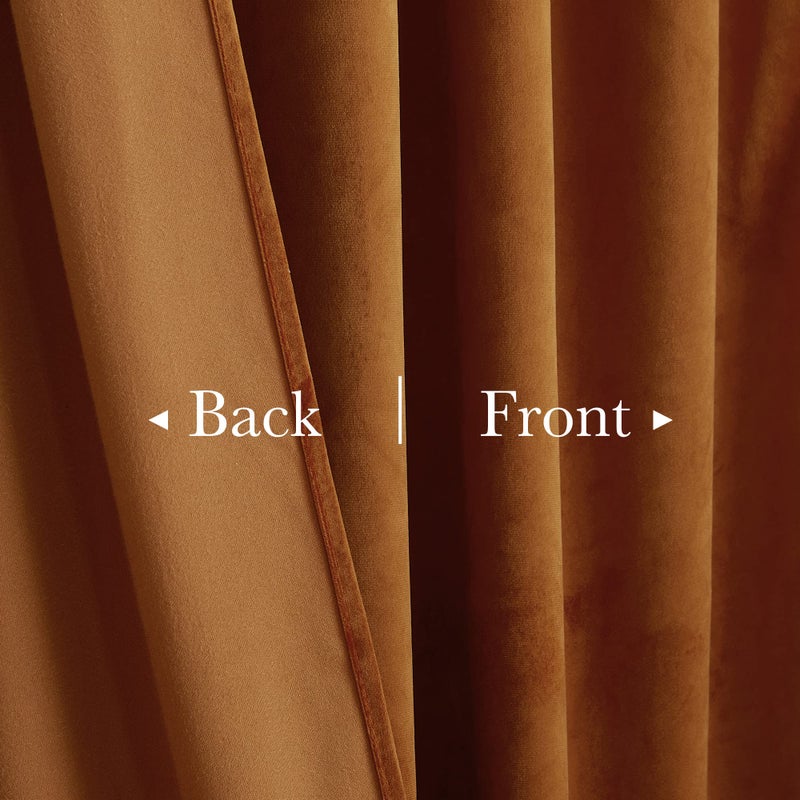 StangH Burnt Orange Velvet Curtains - Back Tab Blackout Thermal Insulated Window Drapes for Bedroom/Living Room, Holiday Home Decoration Backdrops for Kids, W52 x L84, 2 Panels - Image 5