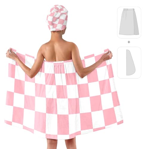 BaBakiak Checkered Bath Wrap Set with Hair Turban, Spa Towel Wrap, Towel Robe for Women - Image 2