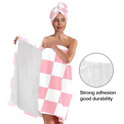 BaBakiak Checkered Bath Wrap Set with Hair Turban, Spa Towel Wrap, Towel Robe for Women - Image 5