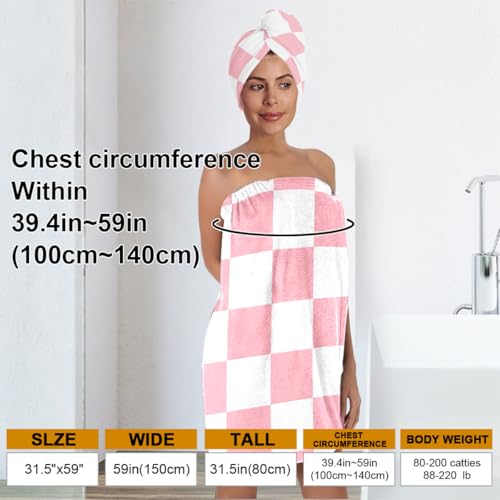 BaBakiak Checkered Bath Wrap Set with Hair Turban, Spa Towel Wrap, Towel Robe for Women - Image 3