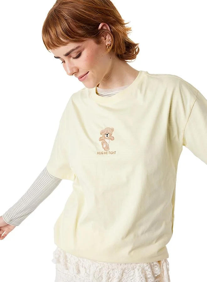 كوتون Bear Print T-Shirt