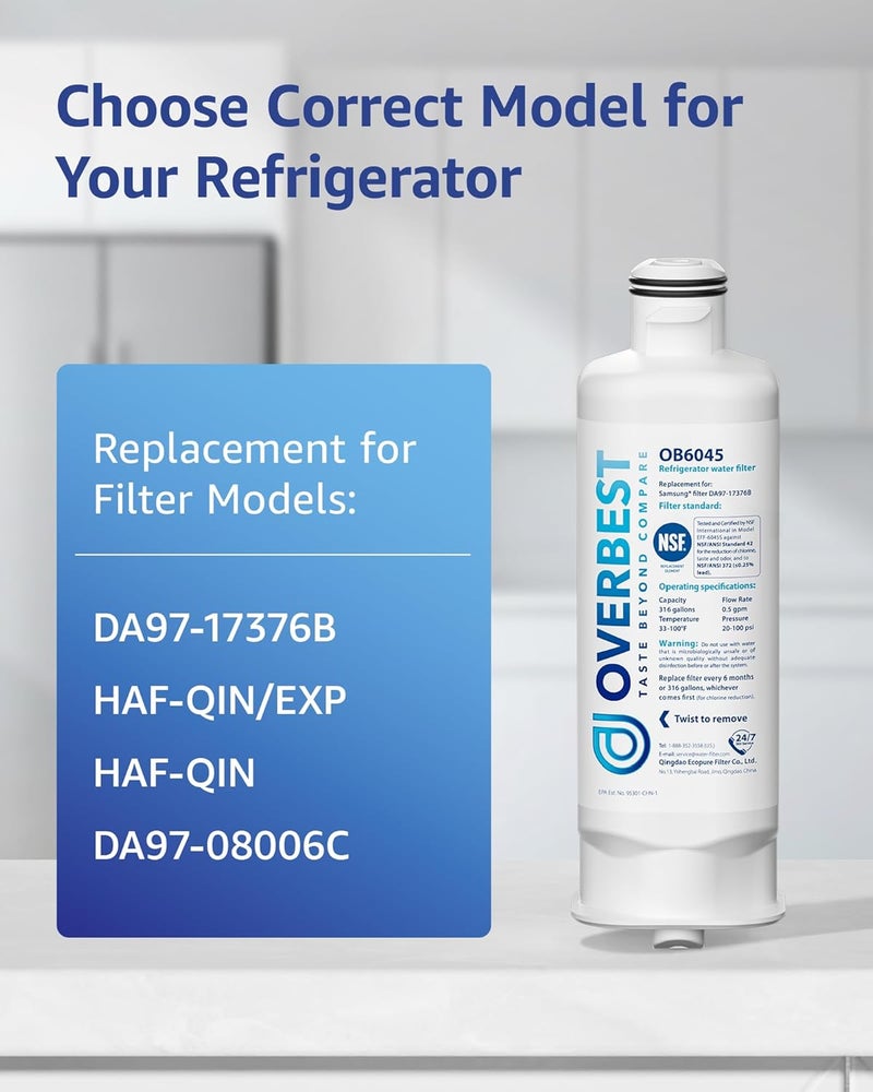 Overbest OB6045 Refrigerator Water Filter, Replacement for Samsung® DA97-17376B, HAF-QIN/EXP, HAF-QIN, DA97-08006C, RF28R7201SR, RF28R7351SG, RF23M8070SR, RF23M8090SG, OB6045, 3 Pack Transit damage minimized design - Image 2