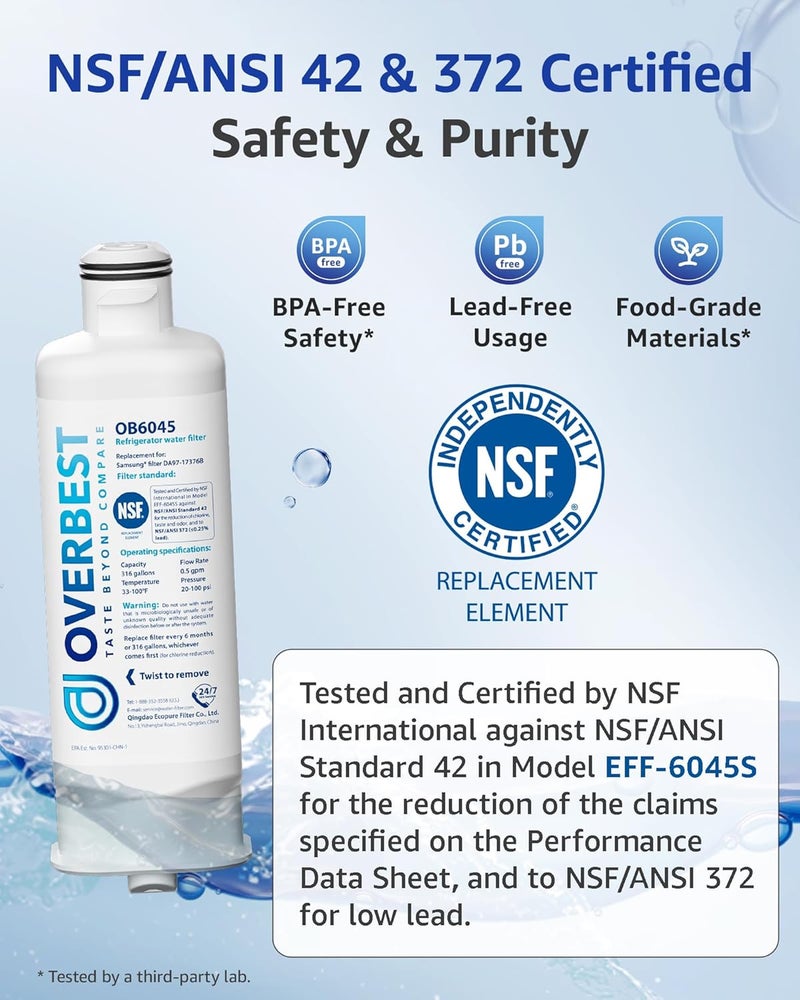 Overbest OB6045 Refrigerator Water Filter, Replacement for Samsung® DA97-17376B, HAF-QIN/EXP, HAF-QIN, DA97-08006C, RF28R7201SR, RF28R7351SG, RF23M8070SR, RF23M8090SG, OB6045, 3 Pack Transit damage minimized design - Image 3