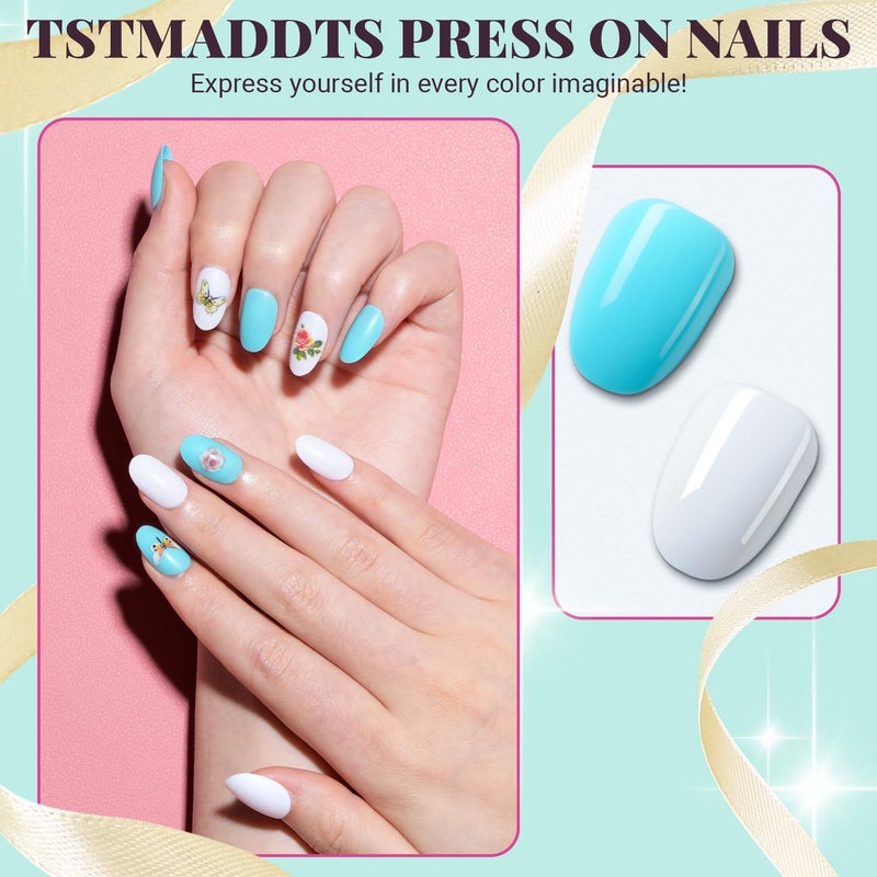 TsMADDTs 24 Colors Press On Nails, TsMADDTs 720 pcs Short Oval Press On Nails with Glue, File, Tabs, Stickers and Tweezer for Home Manicure or Salon - Image 3