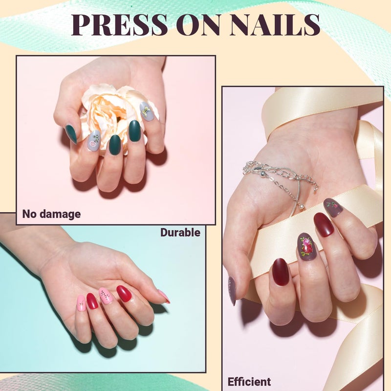 TsMADDTs 24 Colors Press On Nails, TsMADDTs 720 pcs Short Oval Press On Nails with Glue, File, Tabs, Stickers and Tweezer for Home Manicure or Salon - Image 5