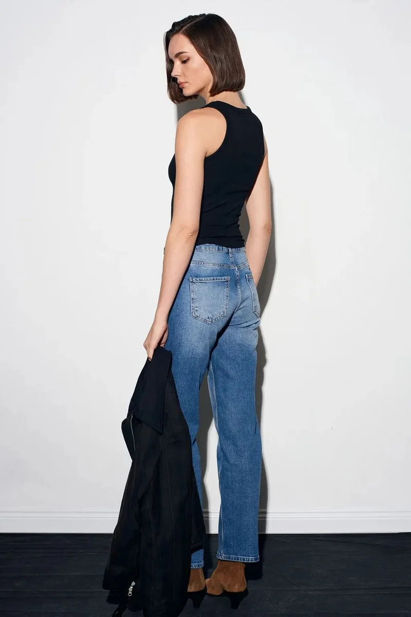 Dilvin Mid Blue Denim DILVIN Women’s High-waist Wide-leg Jeans for Women | Best Price UAE