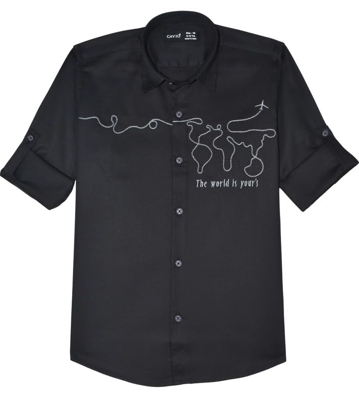 CAVIO Boys Full Sleeves Embroidered Solid Shirt - Image 4