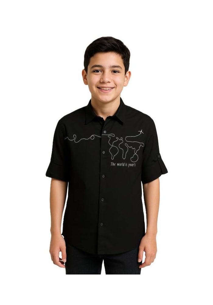 CAVIO Boys Full Sleeves Embroidered Solid Shirt - Image 1