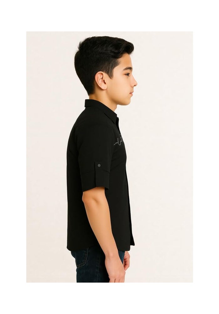 CAVIO Boys Full Sleeves Embroidered Solid Shirt - Image 3