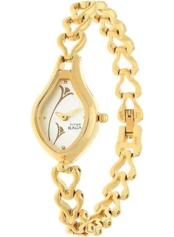 تيتان ساعة نسائية بعقارب وسوار معدني ذهبي