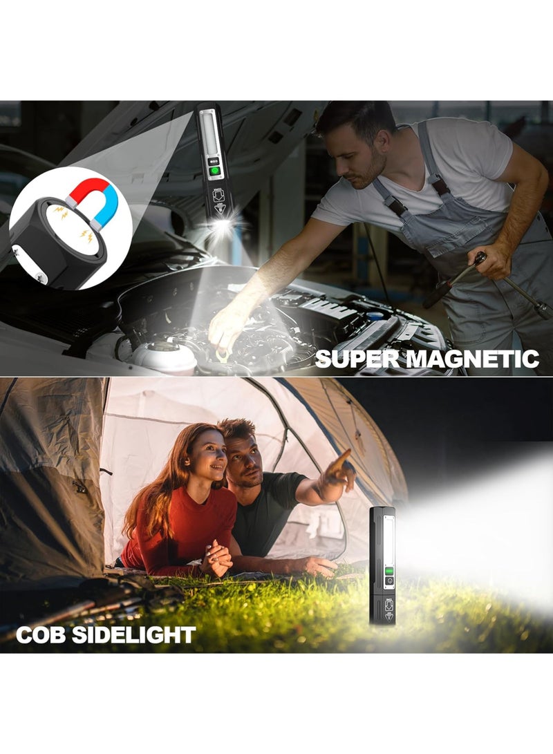 Rechargeable Flashlights High Lumens - Super Bright Small Pocket Magnetic Flashlight, 8 Modes LED Tactical Flash Light, Dual Button Powerful Work Light for Car,Home,Camping,Emergency (1PCS, Pure Black) - Image 2