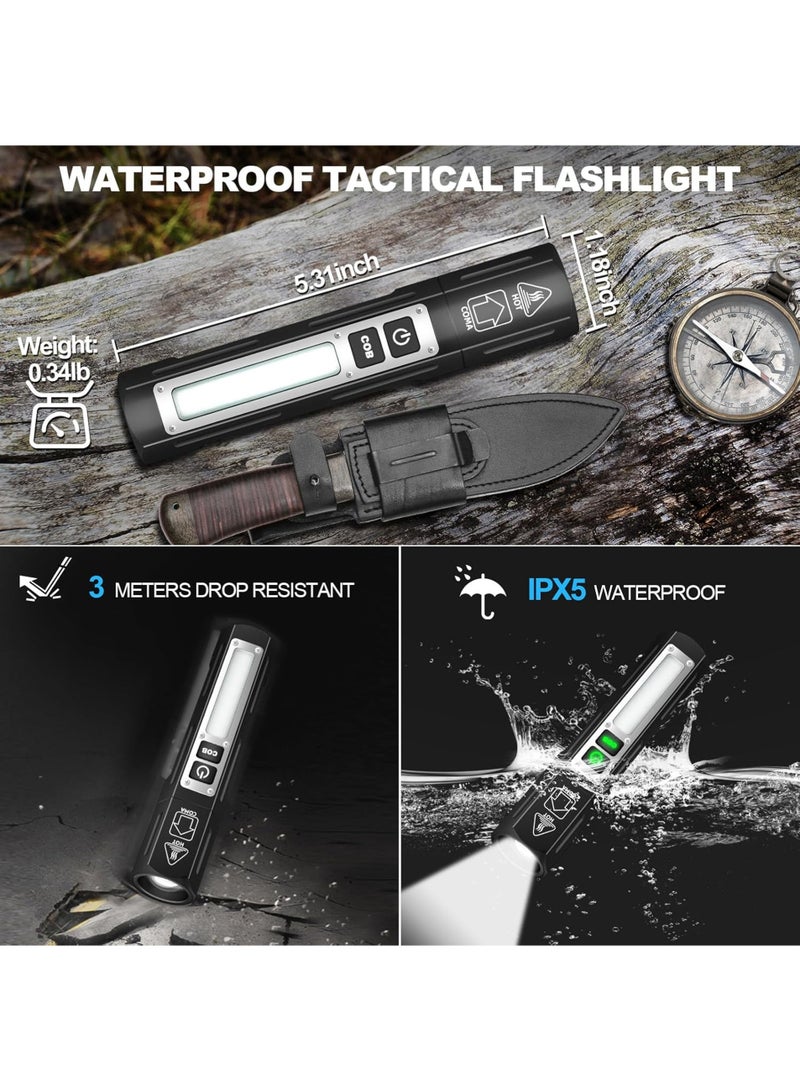 Rechargeable Flashlights High Lumens - Super Bright Small Pocket Magnetic Flashlight, 8 Modes LED Tactical Flash Light, Dual Button Powerful Work Light for Car,Home,Camping,Emergency (1PCS, Pure Black) - Image 3