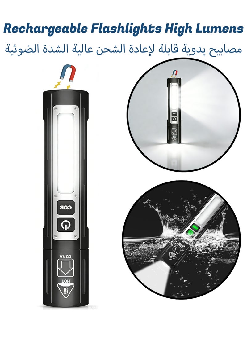 Rechargeable Flashlights High Lumens - Super Bright Small Pocket Magnetic Flashlight, 8 Modes LED Tactical Flash Light, Dual Button Powerful Work Light for Car,Home,Camping,Emergency (1PCS, Pure Black) - Image 1
