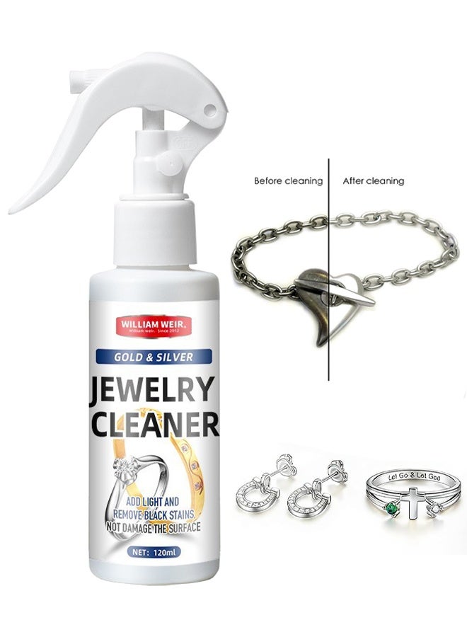 WILLIAM WEIR Jewelry Cleaner, Silver Jewelry Cleaner, Instant Tarnish Remover, Liquid Jewelry Cleaner, Anti Tarnish Silver Polish Spray, Eco Friendly Jewelry Cleaner, Silverware Cleaner Solution For Home Use, 120ml - Image 1