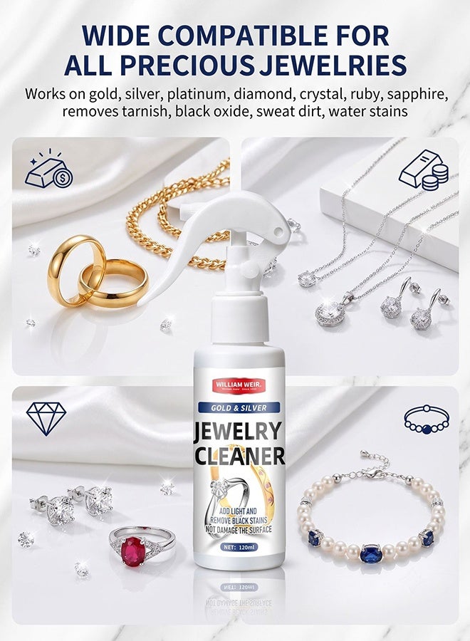 WILLIAM WEIR Jewelry Cleaner, Silver Jewelry Cleaner, Instant Tarnish Remover, Liquid Jewelry Cleaner, Anti Tarnish Silver Polish Spray, Eco Friendly Jewelry Cleaner, Silverware Cleaner Solution For Home Use, 120ml - Image 4
