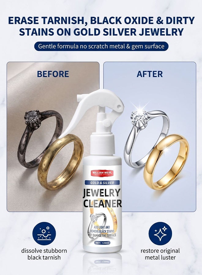 WILLIAM WEIR Jewelry Cleaner, Silver Jewelry Cleaner, Instant Tarnish Remover, Liquid Jewelry Cleaner, Anti Tarnish Silver Polish Spray, Eco Friendly Jewelry Cleaner, Silverware Cleaner Solution For Home Use, 120ml - Image 2