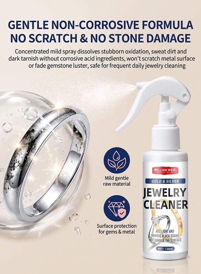 WILLIAM WEIR Jewelry Cleaner, Silver Jewelry Cleaner, Instant Tarnish Remover, Liquid Jewelry Cleaner, Anti Tarnish Silver Polish Spray, Eco Friendly Jewelry Cleaner, Silverware Cleaner Solution For Home Use, 120ml - Image 5