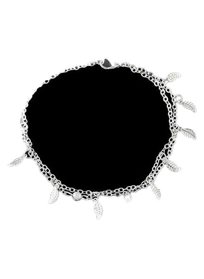 خلخال الشاطئ مطلي بالفضة بورقة مزدوجة مع دلايات خلخال مصنوع يدوياً بالخرز