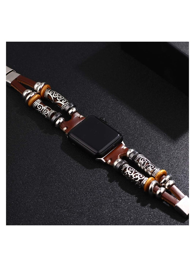 SOLARAE Compatible with Apple Watch Band Boho Fancy Apple Watch Band Multilayer Leather Bracelet Vintage Apple Watch Band for Apple Watch Series7/6/5/4/3/SE - Image 3