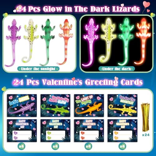 Shemira 24 Pack Valentines Day Cards for Kids Valentines Day Gifts for Kids with Toy Lizards Valentine Exchange Cards for Kids School Classroom Party Favors Valentine Greeting Cards - Image 5