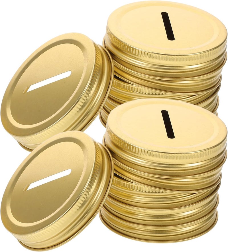 SUPVOX 12pcs 70mm Metal Coin Slot Bank Lids Tinplate Mason Jar Covers Replacement for Money Saving Canning Jars Coin Slot Insert for Home Kitchen - Image 1