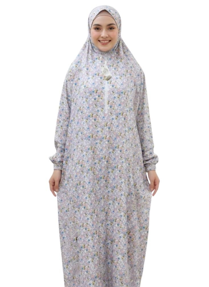 Premium Pastel Multicolor Floral Prayer Dress – Full Coverage Modest Abaya with Relaxed Fit - Image 1
