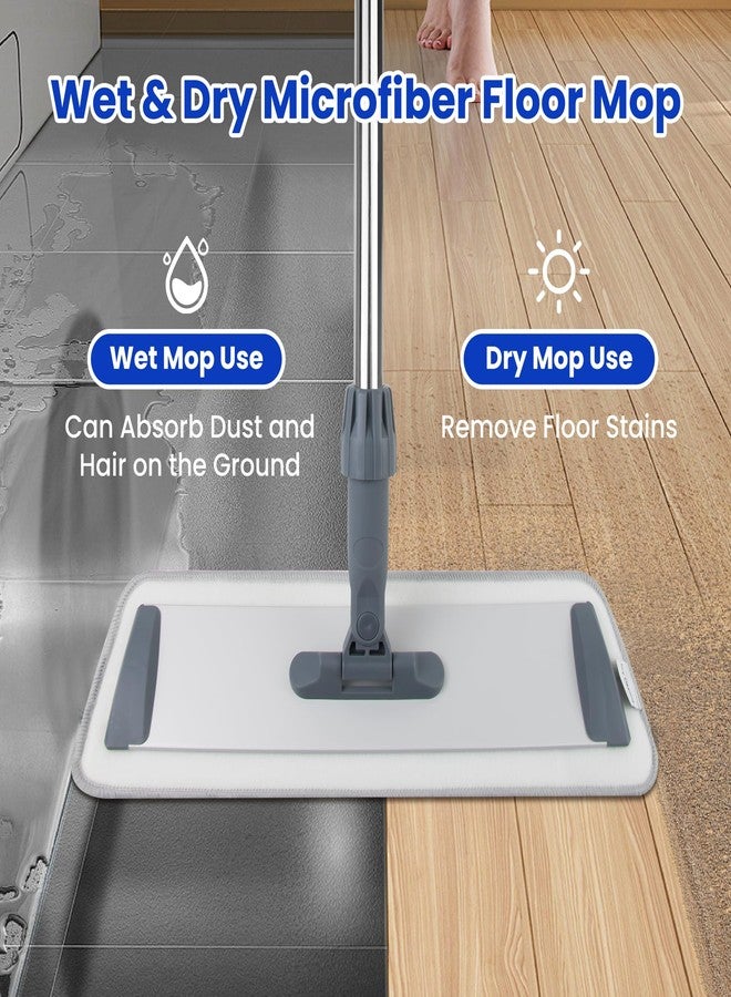 kickleen Microfiber Flat Mops for Floor Cleaning, Wet Dry and Dust Mop with 4 Reusable Washable Pads, Bathroom Kitchen Mop with Long Stainless Steel Handle for Laminate Hardwood Wooden Wall Vinyl Tile - Image 2