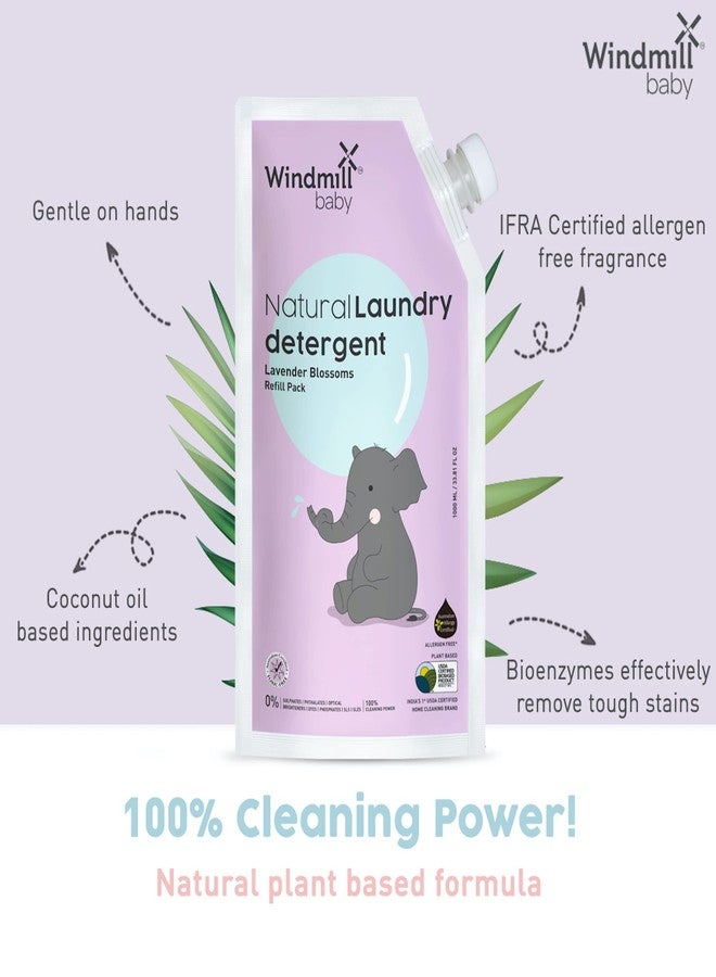 Windmill baby Natural Plant Based Laundry Detergent Liquid, USDA Certified, Allergen Free, Gentle with Bio-Enzymes, Lavender Blossoms, Refill Pack - 1000ml - Image 1