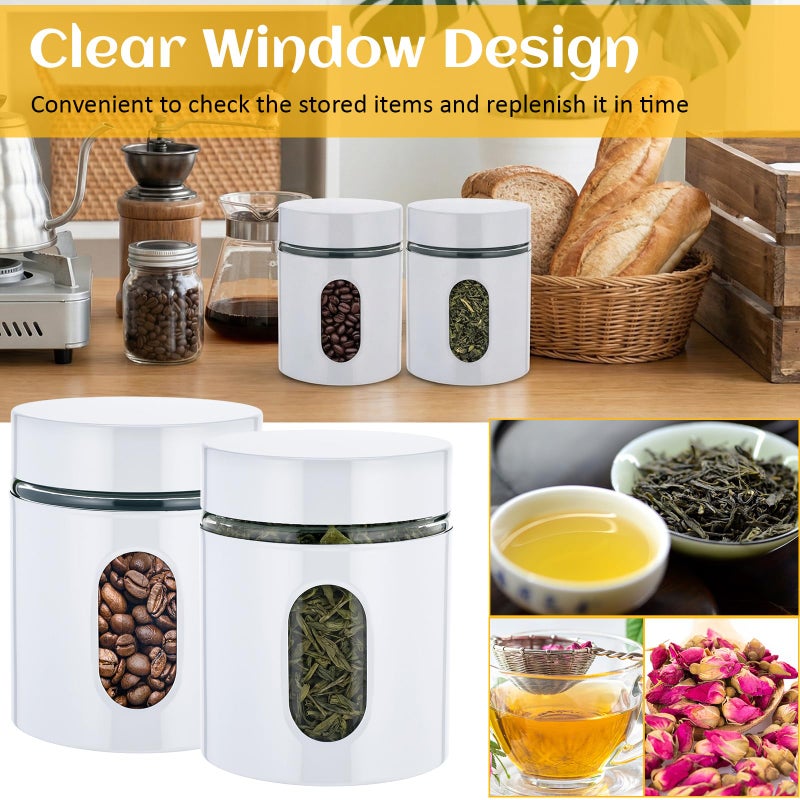 Mimorou 6 Pack Kitchen Canisters Set Airtight Coffee Sugar Tea Storage Jars with Window Glass Stainless Steel Containers with Lids for Flour Cookies Spices Grains Kitchen Decorations(White,20 oz) - Image 4