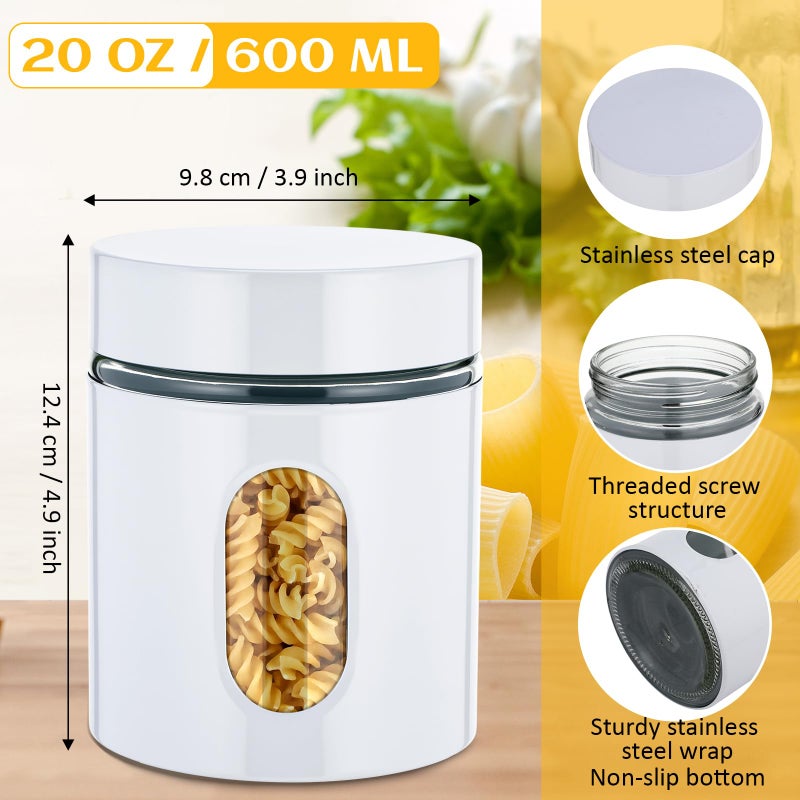 Mimorou 6 Pack Kitchen Canisters Set Airtight Coffee Sugar Tea Storage Jars with Window Glass Stainless Steel Containers with Lids for Flour Cookies Spices Grains Kitchen Decorations(White,20 oz) - Image 2