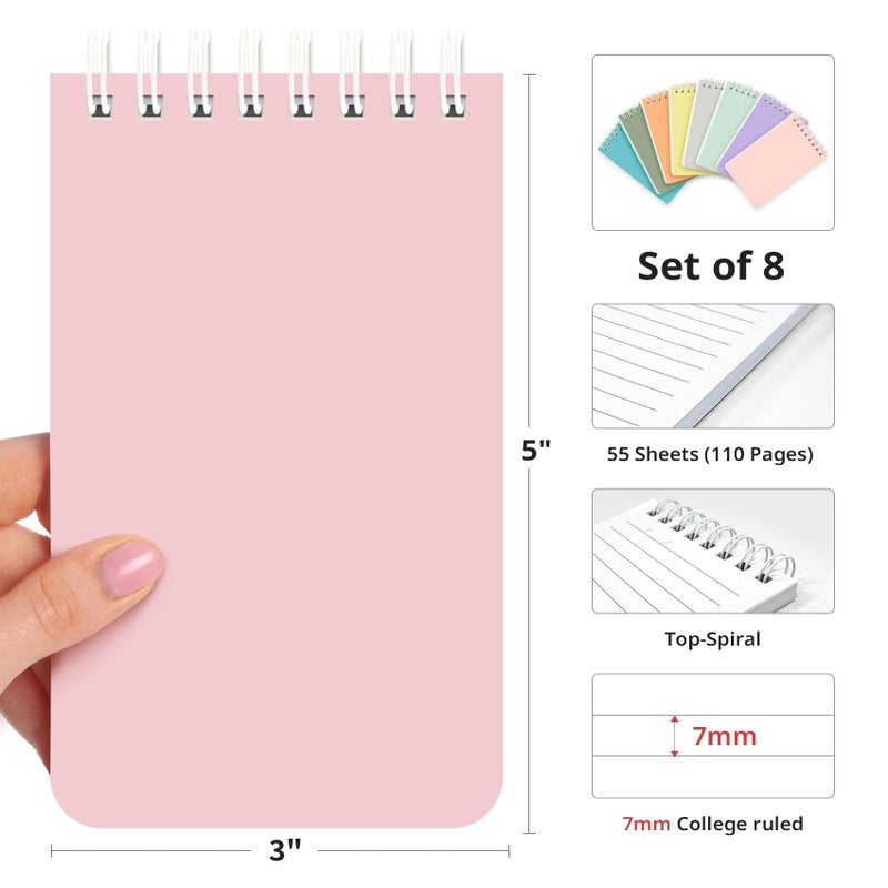 Taja Pocket Small Notebook 3" x 5", Set of 8 Mini Little Spiral Notebook, Nursing Notepad, Perfect for Work, School, Office, Nurse, Travel - Soft Harmony - Image 2